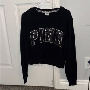 PINK Victoria's Secret Black Sweatshirt with Silver Lettering